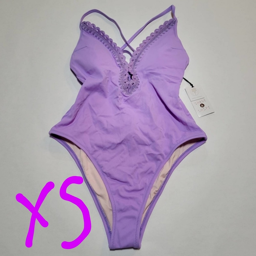 NWT Shore And Shade Open Back Plunging Neck One Piece Swimsuit Bathingsuit XS